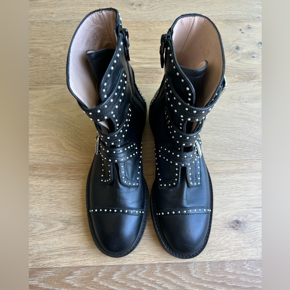 Stuart Weitzman Moto Leather Studded Ankle Boot 38